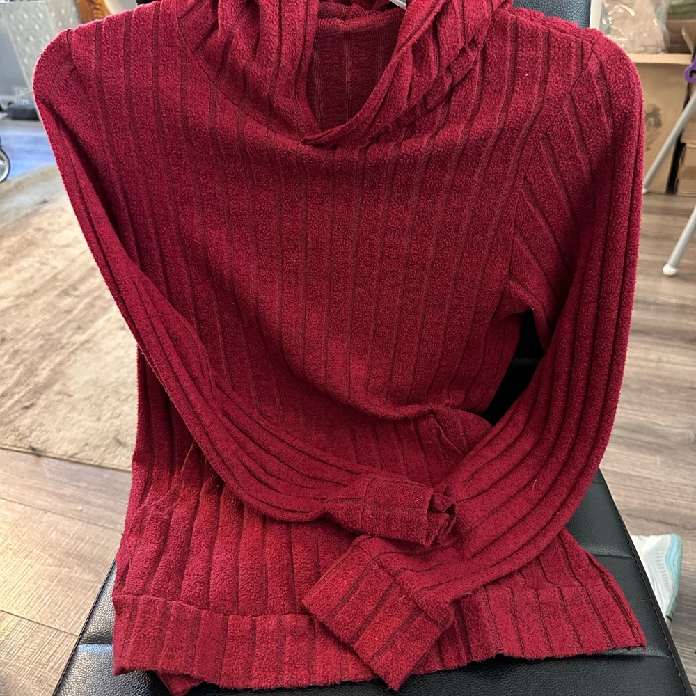 SHEIN Red Cowl Neck Ribbed Sweater